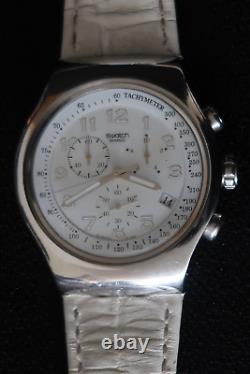 Swatch Irony Yos439 Your Turn White Chronograph Watch Black White Dial A Classic
