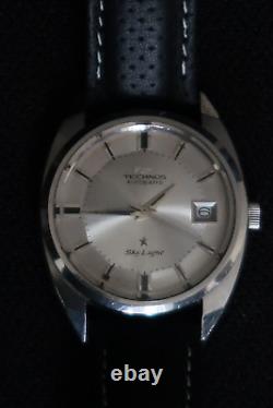 Technos Sky Light Automatic Watch Sillver Grey Pie Pan Dial A 70s Vintage Beauty