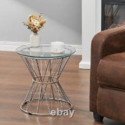 Tempered Glass Coffee Table Stainless Steel Chrome Pedestal Legs Side End Tables