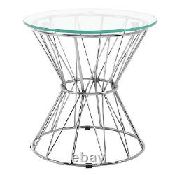 Tempered Glass Coffee Table Stainless Steel Chrome Pedestal Legs Side End Tables