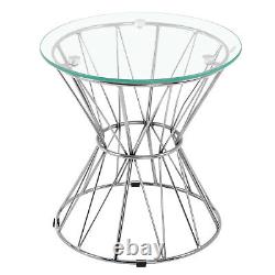 Tempered Glass Coffee Table Stainless Steel Chrome Pedestal Legs Side End Tables