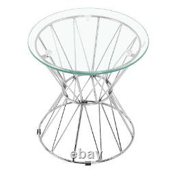 Tempered Glass Coffee Table Stainless Steel Chrome Pedestal Legs Side End Tables