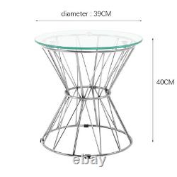 Tempered Glass Coffee Table Stainless Steel Chrome Pedestal Legs Side End Tables