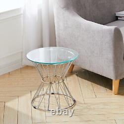 Tempered Glass Coffee Table Stainless Steel Chrome Pedestal Legs Side End Tables