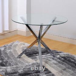 Tempered Glass Dining Table Clear Tabletop with Tripod Stainless Steel Base Legs