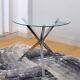 Tempered Glass Dining Table Clear Tabletop With Tripod Stainless Steel Base Legs