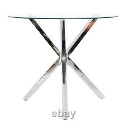 Tempered Glass Dining Table Clear Tabletop with Tripod Stainless Steel Base Legs