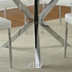 Tempered Glass Dining Table Clear Tabletop with Tripod Stainless Steel Base Legs