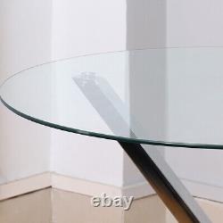 Tempered Glass Dining Table Clear Tabletop with Tripod Stainless Steel Base Legs