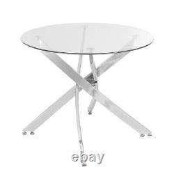 Tempered Glass Dining Table Stainless Steel Chrome Legs Living Room Furniture UK