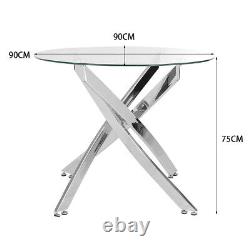 Tempered Glass Dining Table Stainless Steel Chrome Legs Living Room Furniture UK