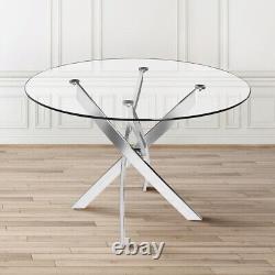 Tempered Glass Dining Table Stainless Steel Chrome Legs Living Room Furniture UK