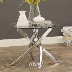 Tempered Glass Dining Table Stainless Steel Chrome Legs Living Room Furniture UK