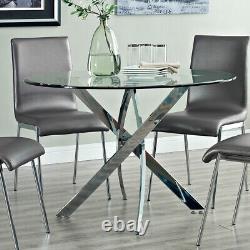 Tempered Glass Dining Table Stainless Steel Chrome Legs Living Room Furniture UK