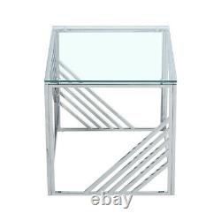 Tempered Glass Side End Table Stainless Steel Chrome Legs Living Room Furniture