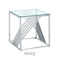 Tempered Glass Side End Table Stainless Steel Chrome Legs Living Room Furniture