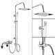 Thermostatic Bath Shower Mixer Tap With Square 3 Way Shower Rigid Riser Rail Kit