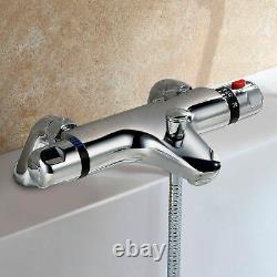 Thermostatic Bath Shower Mixer Tap With Square 3 Way Shower Rigid Riser Rail Kit