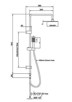 Thermostatic Bath Shower Mixer Tap With Square 3 Way Shower Rigid Riser Rail Kit