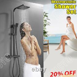 Thermostatic Shower Mixer Bar Exposed Valve Bathroom Twin Head Kit Matte Black