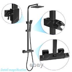 Thermostatic Shower Mixer Bar Exposed Valve Bathroom Twin Head Kit Matte Black