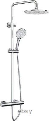 Thermostatic Shower Mixer Set 25cm Round Overhead Rainfall Head Chrome