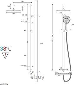 Thermostatic Shower Mixer Set 25cm Round Overhead Rainfall Head Chrome