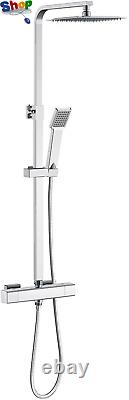 Thermostatic Shower Mixer Set Chrome, Square 38 ° C Thermostat Shower