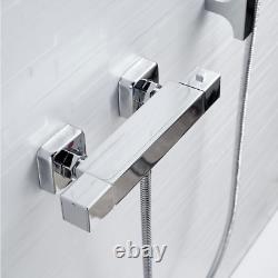 Thermostatic Shower Mixer Set, Square Shower Valve with Adjustable Riser Kit, Ch