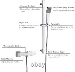 Thermostatic Shower Mixer Set, Square Shower Valve with Adjustable Riser Kit, Ch
