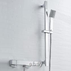 Thermostatic Shower Mixer Set, Square Shower Valve with Adjustable Riser Kit, Ch