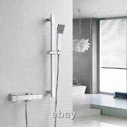 Thermostatic Shower Mixer Set, Square Shower Valve with Adjustable Riser Kit, Ch