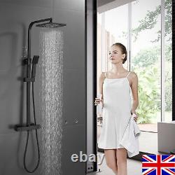 Thermostatic Shower Mixer Square Bar Set Exposed Valve Bathroom Twin Head Kit