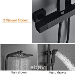 Thermostatic Shower Mixer Square Bar Set Exposed Valve Bathroom Twin Head Kit