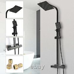 Thermostatic Shower Mixer Square Bar Set Exposed Valve Bathroom Twin Head Kit