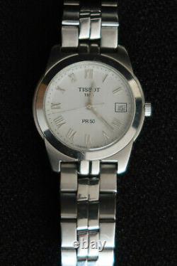 Tissot Pr50 Quartz Watch White And Chrome Roman Dial Stainless Strap A Classic