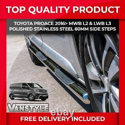 Toyota Proace 2016 L2 Mwb L3 Lwb Polished Chrome Stainless Steel Side Bar Steps