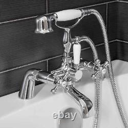 Traditional Bath Shower Mixer Tap With 3 Way Square Rigid Riser Rail Kit WN