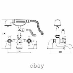 Traditional Bath Shower Mixer Tap With 3 Way Square Rigid Riser Rail Kit WN