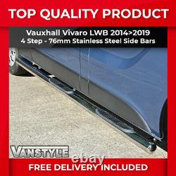Vauxhall Vivaro 201419 76mm 4 Step Lwb Side Bars Stainless Steel Chrome Steps