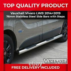 Vauxhall Vivaro 201419 76mm Lwb 3 Step Side Bars Stainless Steel Chrome Steps