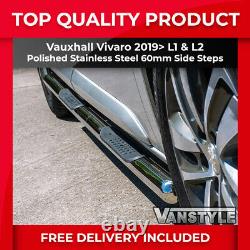 Vauxhall Vivaro 2019 Polished Chrome Stainless Steel 60mm Side Bar Steps