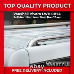 Vauxhall Vivaro Lwb 200114 Polished Chrome Stainless Steel Roof Bars Rails Rack