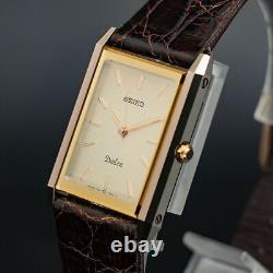 Vintage 1987 MINT SEIKO Dolce 7321-6170 Tungsten Gold Tank Shape Men Watch