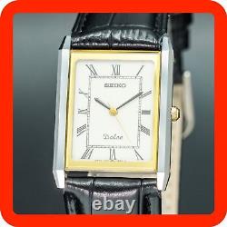 Vintage 1988 MINT SEIKO Dolce 7321-6170 New Band Square Thin Tank Shape Men