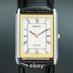 Vintage 1988 MINT SEIKO Dolce 7321-6170 New Band Square Thin Tank Shape Men