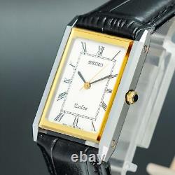 Vintage 1988 MINT SEIKO Dolce 7321-6170 New Band Square Thin Tank Shape Men