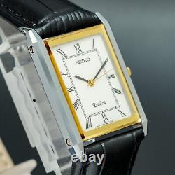 Vintage 1988 MINT SEIKO Dolce 7321-6170 New Band Square Thin Tank Shape Men