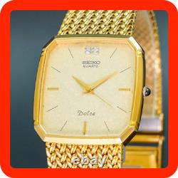 Vintage 1989 N-MINT SEIKO Dolce 9521-5210 2P Diamonds Square Gold Men Watch