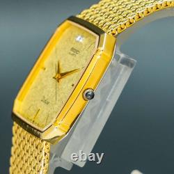 Vintage 1989 N-MINT SEIKO Dolce 9521-5210 2P Diamonds Square Gold Men Watch